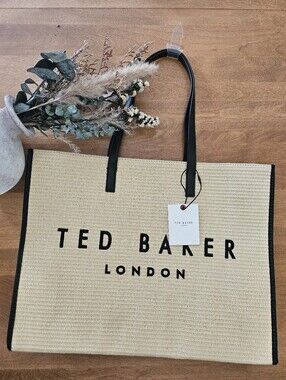 Ted Baker Natural Straw Tote with Black Trim